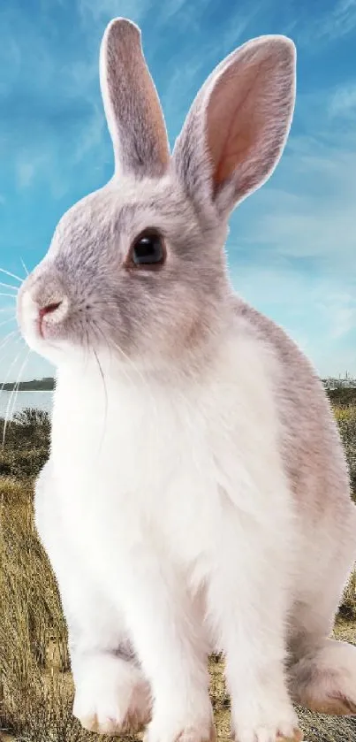 Rabbit in natural landscape wallpaper.