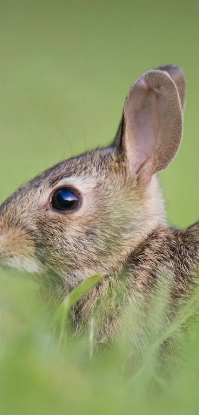 Cute rabbit in a green natural setting.