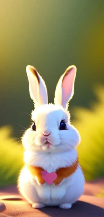 Cute fluffy rabbit in green meadow wallpaper.