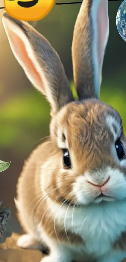 Adorable rabbit with nature background wallpaper.