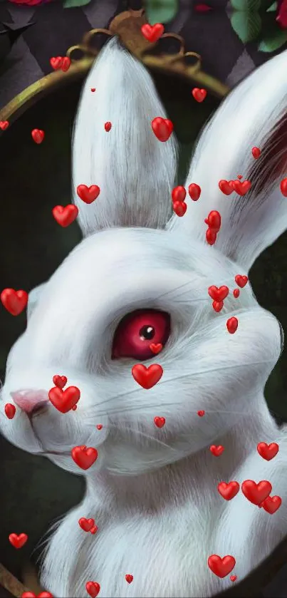 White rabbit with red hearts mobile wallpaper.