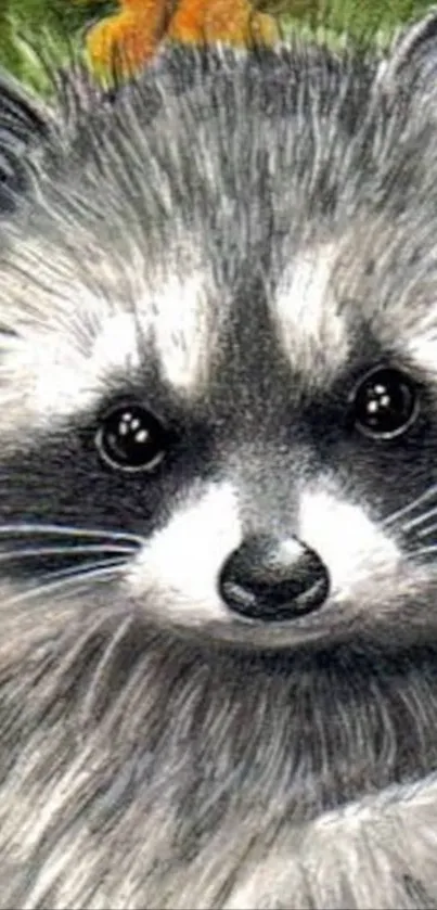 Adorable raccoon drawing for phone wallpaper.