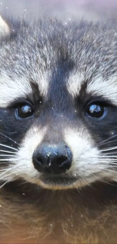 Cute raccoon face with sparkling eyes, perfect for nature wallpaper.