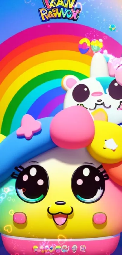 Cute rainbow cartoon wallpaper with colorful characters.