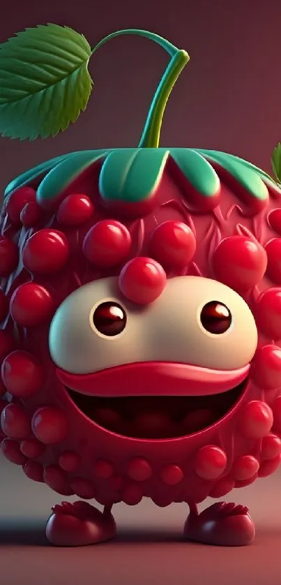 Smiling cartoon raspberry fruit character with vibrant colors.