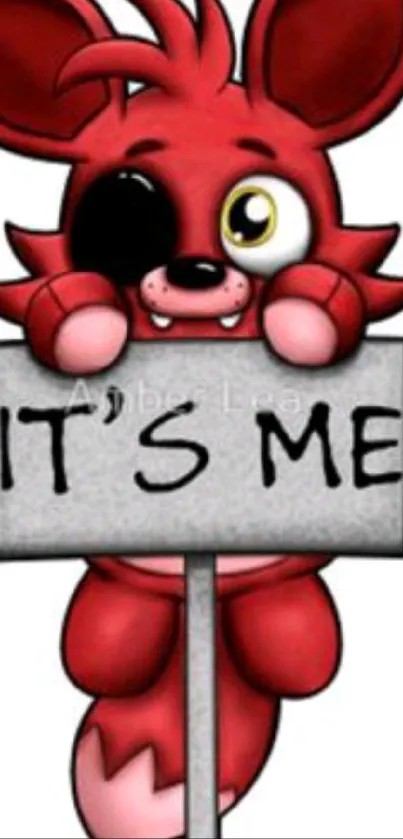 Red cartoon character holding sign 'IT'S ME' on mobile wallpaper.