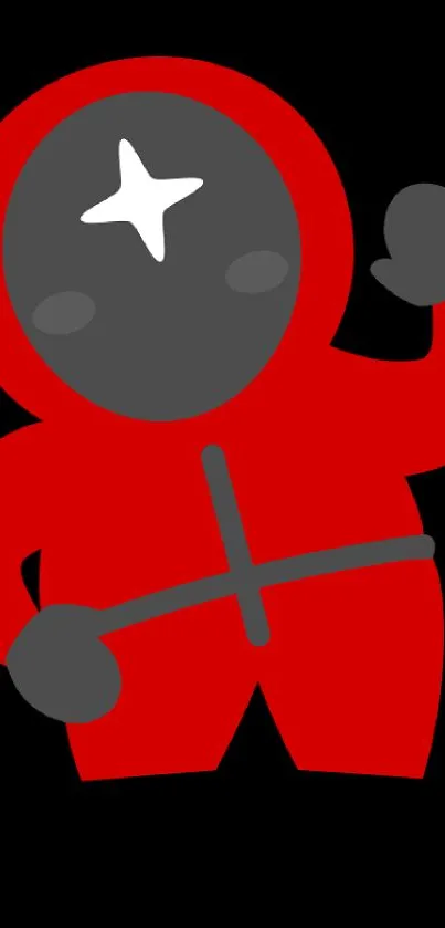 Cute red cartoon character on black background, designed for mobile wallpaper.