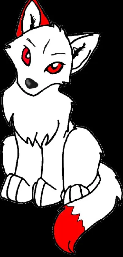 Cute red-eyed fox on dark mobile wallpaper with artistic style.