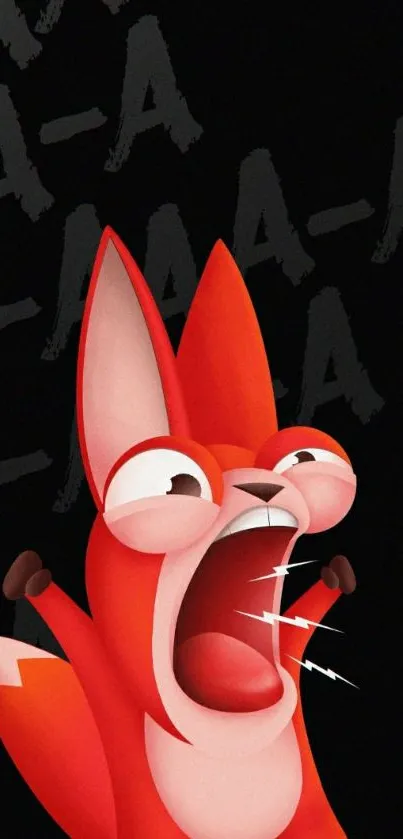 Cartoon red fox expressing emotion with a dark background.