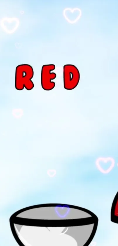 Cute wallpaper with red text and hearts on a sky blue background.