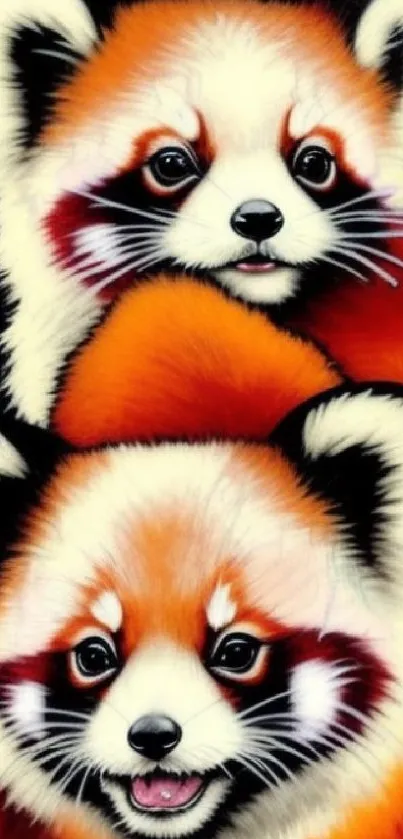 Vibrant illustration of two cute red pandas with an artistic design.