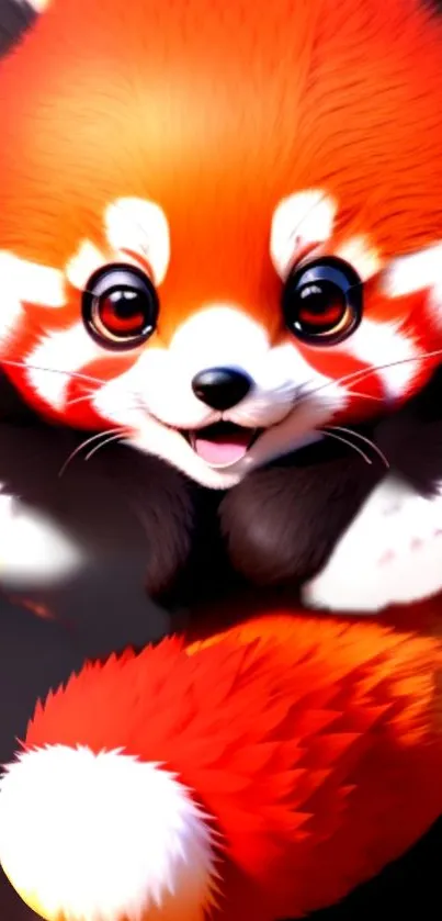 Adorable red panda hugging tail in digital illustration.