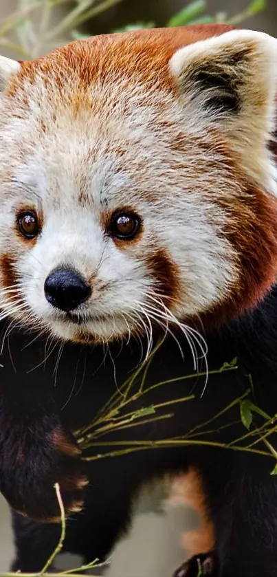 Close-up of a red panda in its natural habitat.