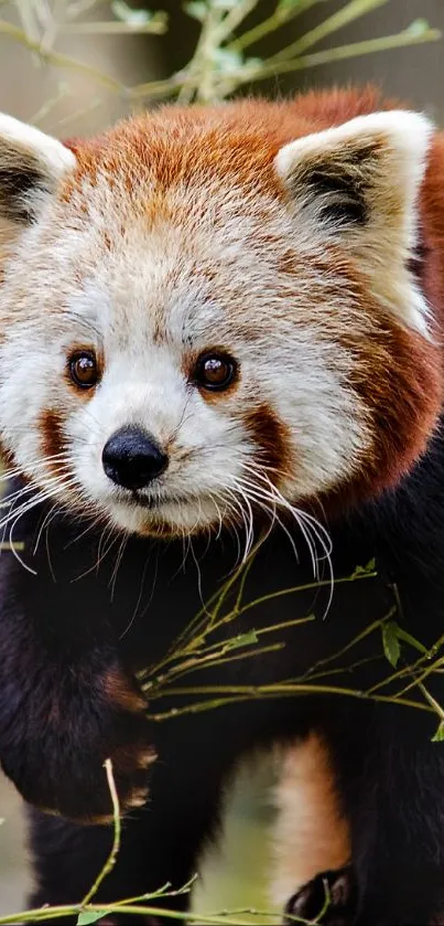 Adorable red panda in natural forest setting, perfect for mobile wallpaper.