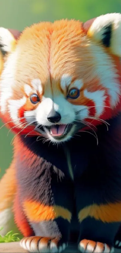 Adorable red panda on a colorful forest backdrop wallpaper.