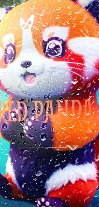 Adorable red panda with rain effect on screen.