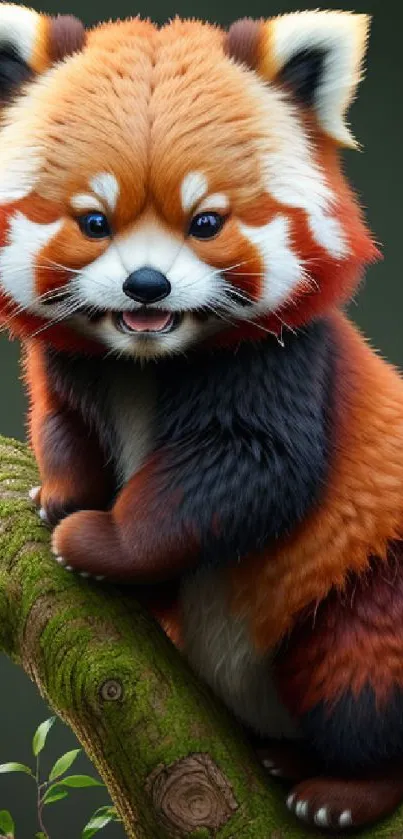 Cute red panda sitting on a branch, perfect for a vibrant phone wallpaper.