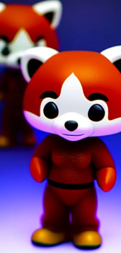 Cute 3D red panda character on blue background.