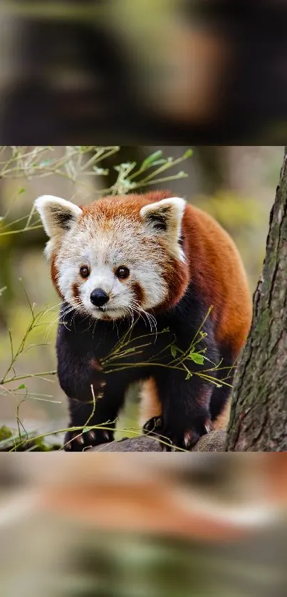 Red panda in a lush forest setting