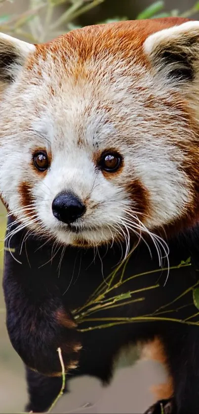 Adorable red panda mobile wallpaper in natural setting.