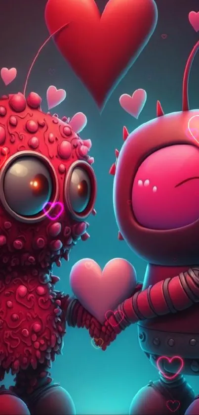 Cute robots in love with heart theme.