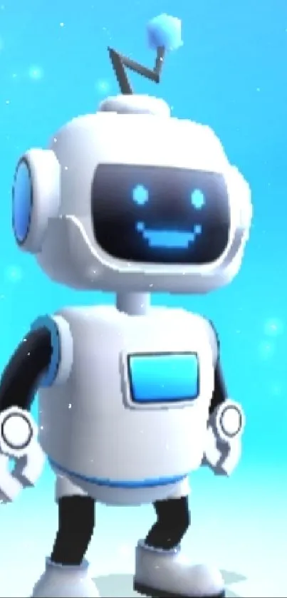 Cute robot on sky blue background for mobile wallpaper.