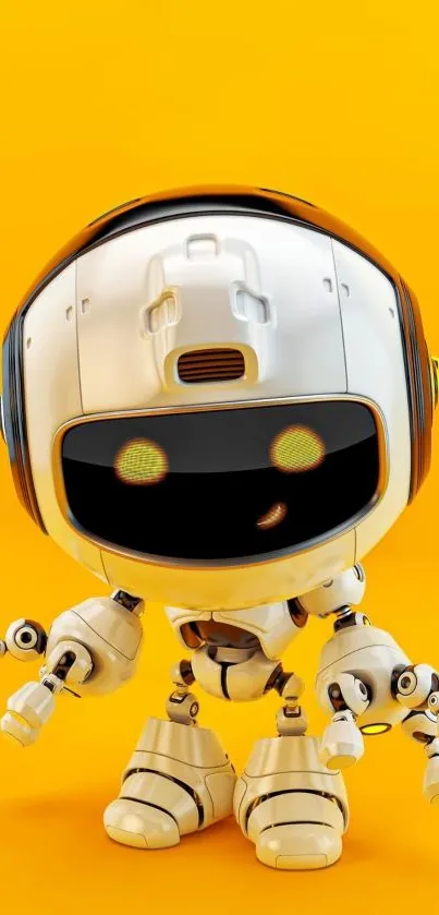 Adorable robot on a vibrant yellow background, perfect for mobile wallpaper.