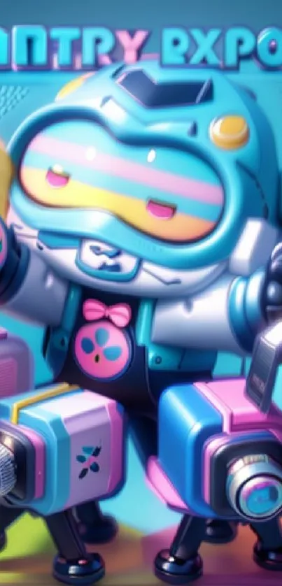 Vibrant cartoon-style robot wallpaper with colorful gadgets.