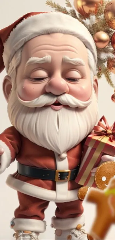 Charming cartoon Santa Claus with gifts.