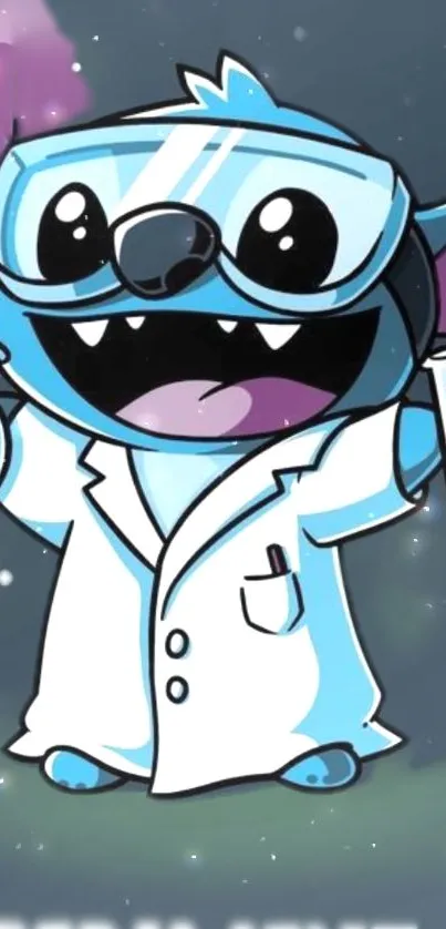 Cute cartoon scientist with blue background.