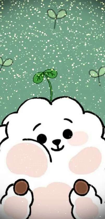 Adorable cartoon sheep with sprout background.