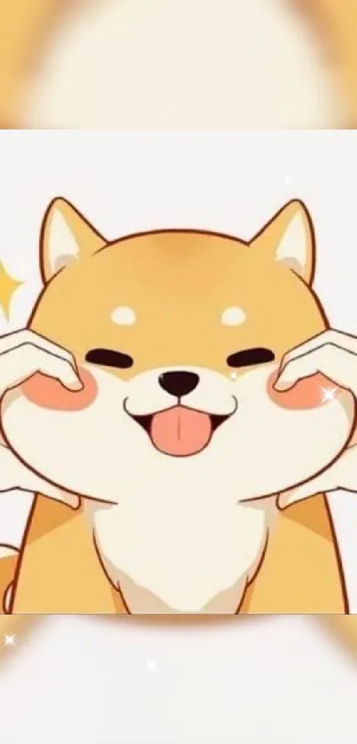 Cute Shiba Inu cartoon with playful expression on mobile wallpaper.