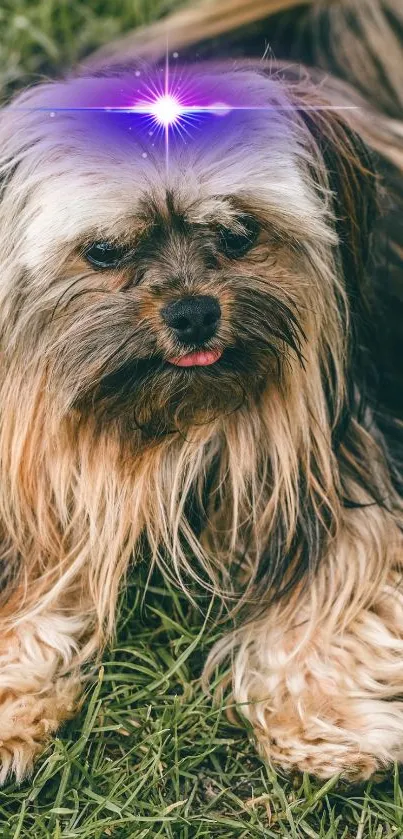 Adorable Shih Tzu with glowing purple effect.