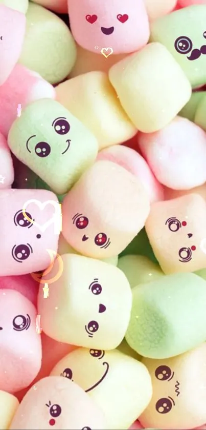 Cute smiley marshmallows pastel wallpaper with playful faces.