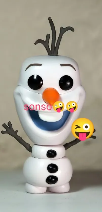 Cheerful snowman figure with fun emojis on a smooth backdrop.