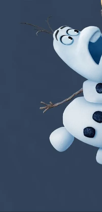 Adorable snowman character on dark blue background mobile wallpaper.