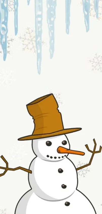 Charming snowman with icicles wallpaper.