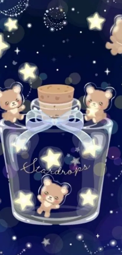 Cute bear wallpaper with starry space theme.