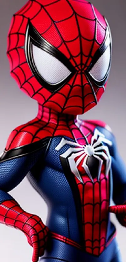 Chibi-style Spider superhero in red and blue costume, dynamic mobile wallpaper.