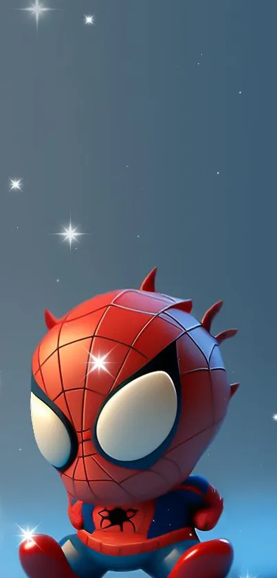 Cute Spider Hero with starry backdrop, mobile wallpaper.