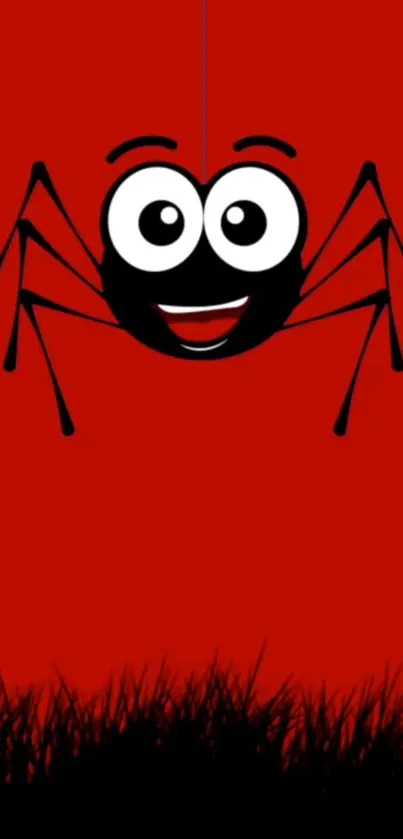 Cartoon spider on a vibrant red background, perfect for playful wallpaper.