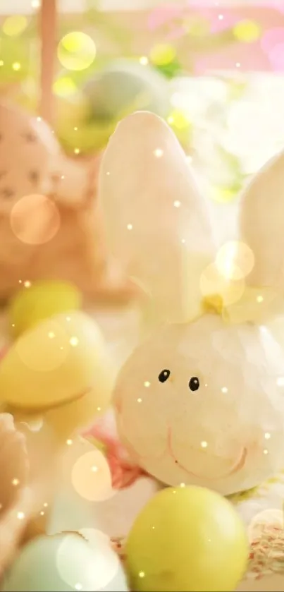 Cute bunny with pastel colors and bokeh effects, perfect for spring wallpaper.