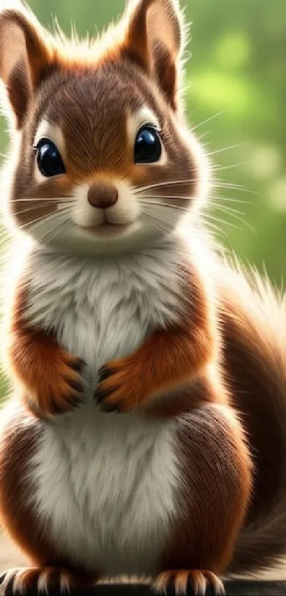 Cute squirrel in a lush forest setting, perfect for a mobile wallpaper.