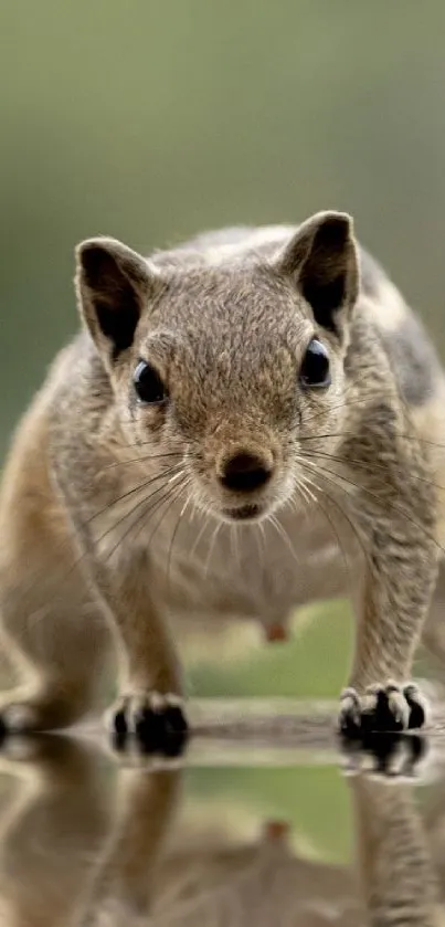 Adorable squirrel with reflection on a serene background.