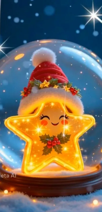 Cute star in a festive globe with holiday decorations.