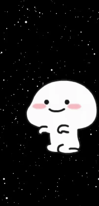 Cute cartoon character on starry black background.