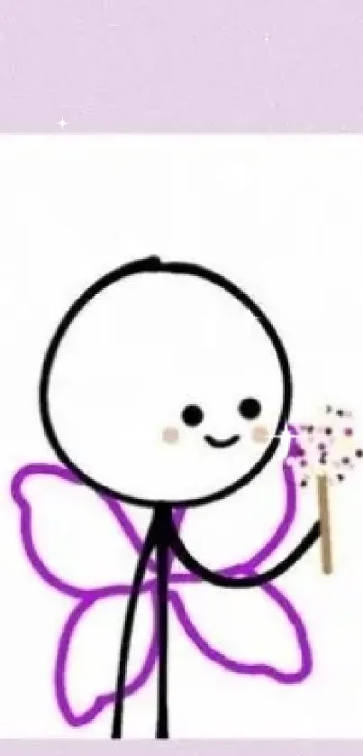 Stick figures with pastel butterfly wings on lavender background.