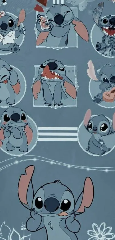 Adorable Stitch cartoon wallpaper with blue background.