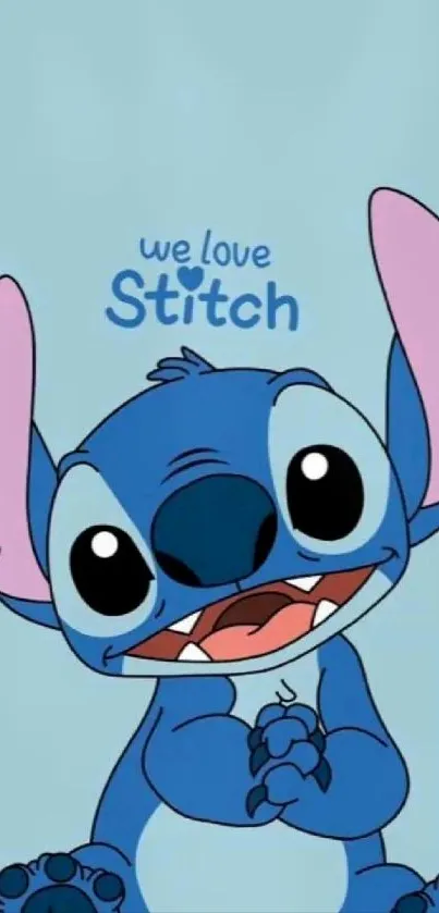 Cute blue wallpaper of Stitch with playful cartoon design.