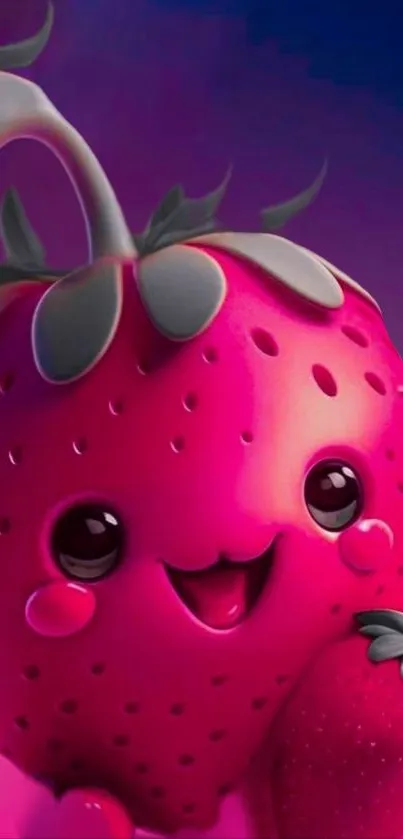 Cute cartoon strawberry wallpaper for mobile with pink and purple colors.